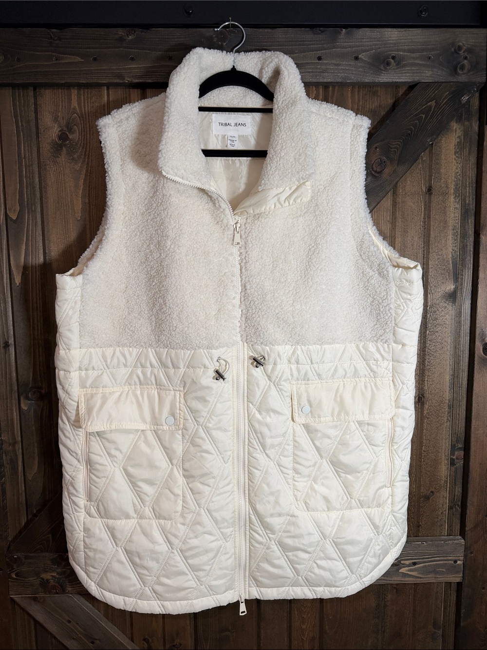 Tribal Cream Teddy Quilted Longline Gilet Vest NWOT